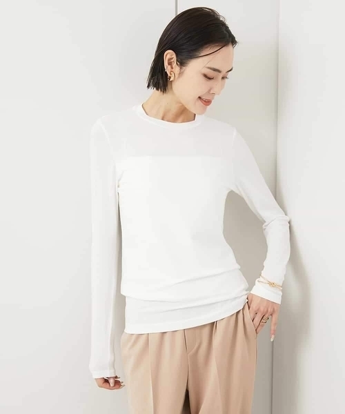MICHEL KLEIN(ミッシェル・クラン)の「ハイストレッチシアーレイヤードカットソー(Tシャツ/カットソー・レディース・ミント/ホワイト/ブラック/クリーム/オレンジ系その他・38)」の2枚目の写真