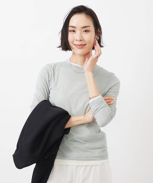 MICHEL KLEIN(ミッシェル・クラン)の「ハイストレッチシアーレイヤードカットソー(Tシャツ/カットソー・レディース・ミント/ホワイト/ブラック/クリーム/オレンジ系その他・38)」の4枚目の写真