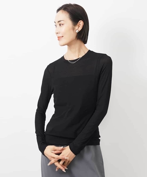 MICHEL KLEIN(ミッシェル・クラン)の「ハイストレッチシアーレイヤードカットソー(Tシャツ/カットソー・レディース・ミント/ホワイト/ブラック/クリーム/オレンジ系その他・38)」の1枚目の写真