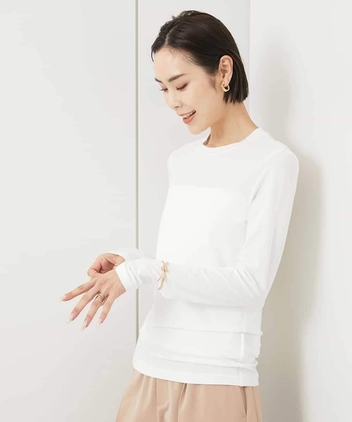 MICHEL KLEIN(ミッシェル・クラン)の「ハイストレッチシアーレイヤードカットソー(Tシャツ/カットソー・レディース・ミント/ホワイト/ブラック/クリーム/オレンジ系その他・38)」の6枚目の写真