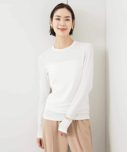 MICHEL KLEIN(ミッシェル・クラン)の「ハイストレッチシアーレイヤードカットソー(Tシャツ/カットソー・レディース・ミント/ホワイト/ブラック/クリーム/オレンジ系その他・38)」の7枚目の写真