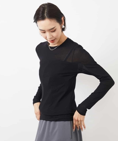 MICHEL KLEIN(ミッシェル・クラン)の「ハイストレッチシアーレイヤードカットソー(Tシャツ/カットソー・レディース・ミント/ホワイト/ブラック/クリーム/オレンジ系その他・38)」の12枚目の写真