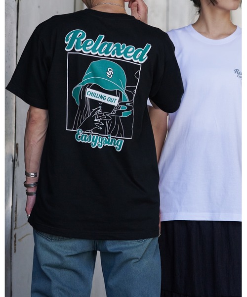 MODISH GAZE(モディシュガゼ)の「スモーキングガールRelaxed半袖Tシャツ(Tシャツ/カットソー・メンズ・ホワイト×グレー/ホワイト×ピンク/ブラック×パープル/ブラック×ブルー/ブラック×グリーン/ホワイト×ブルー・LARGE/X-LARGE/MEDIUM)」の6枚目の写真