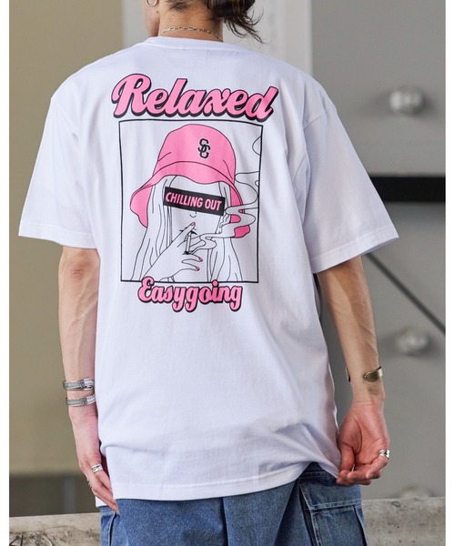 MODISH GAZE(モディシュガゼ)の「スモーキングガールRelaxed半袖Tシャツ(Tシャツ/カットソー・メンズ・ホワイト×グレー/ホワイト×ピンク/ブラック×パープル/ブラック×ブルー/ブラック×グリーン/ホワイト×ブルー・LARGE/X-LARGE/MEDIUM)」の3枚目の写真