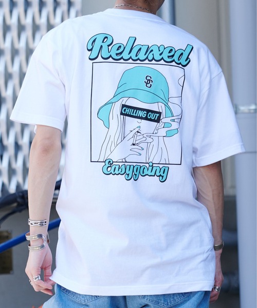 MODISH GAZE(モディシュガゼ)の「スモーキングガールRelaxed半袖Tシャツ(Tシャツ/カットソー・メンズ・ホワイト×グレー/ホワイト×ピンク/ブラック×パープル/ブラック×ブルー/ブラック×グリーン/ホワイト×ブルー・LARGE/X-LARGE/MEDIUM)」の10枚目の写真