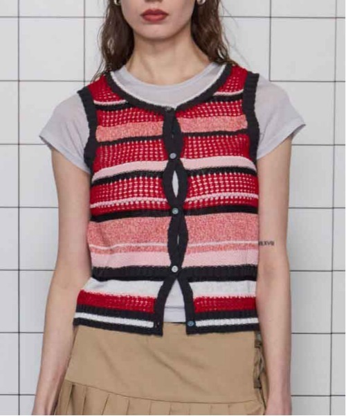 MAISON SPECIAL（メゾンスペシャル）の「2way Multi Border Tank Top/2WAYマルチボーダータンクトップ【MAISON SPECIAL/メゾンスペシャル】（ベスト・レディース・ブラック/ライム/ピンク・FREE）」の12枚目の写真