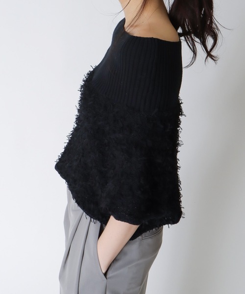 DRESSLAVE(ドレスレイブ)の「ribbon yarn off-shoulder pull(リボンヤーンオフショルダープルオーバー)(ニット/セーター・レディース・グリーン/ブラック・38)」の4枚目の写真