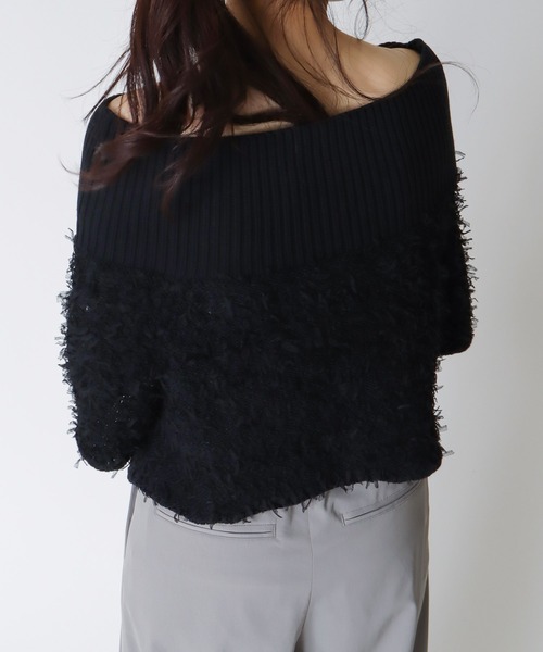 DRESSLAVE(ドレスレイブ)の「ribbon yarn off-shoulder pull(リボンヤーンオフショルダープルオーバー)(ニット/セーター・レディース・グリーン/ブラック・38)」の5枚目の写真