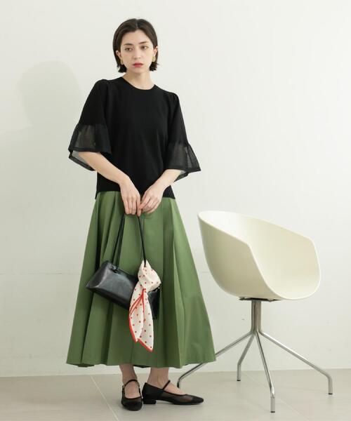 新品未使用　TFW49 レディース　セットアップ　Mサイズ オリーブグリーン セール】《5色展開》シアーフレアスリーブニット【洗濯機洗い可