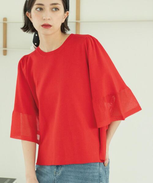 ⭐️Olu. シアーブロックフレアスリーブニット⭐️ シアーフレアスリーブリブニット | PROPORTION BODY DRESSING