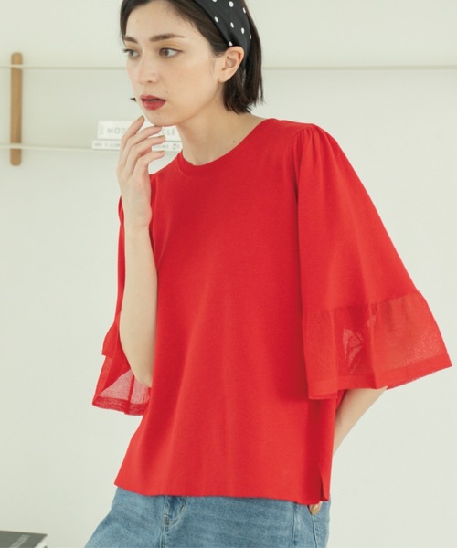 セール】《5色展開》シアーフレアスリーブニット【洗濯機洗い可