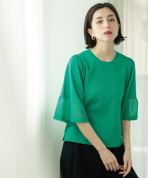 OPAQUE.CLIP（オペークドットクリップ）の「《5色展開》シアーフレアスリーブニット【洗濯機洗い可】（ニット/セーター・レディース・ネイビー/グリーン/ブラック/レッド系1/オフホワイト・38/40/42/36）」の9枚目の写真