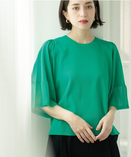 OPAQUE.CLIP（オペークドットクリップ）の「《5色展開》シアーフレアスリーブニット【洗濯機洗い可】（ニット/セーター・レディース・ネイビー/グリーン/ブラック/レッド系1/オフホワイト・38/40/42/36）」の12枚目の写真