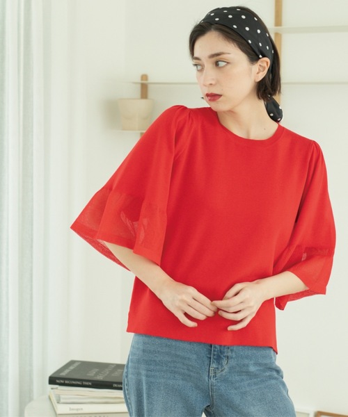 OPAQUE.CLIP（オペークドットクリップ）の「《5色展開》シアーフレアスリーブニット【洗濯機洗い可】（ニット/セーター・レディース・ネイビー/グリーン/ブラック/レッド系1/オフホワイト・38/40/42/36）」の14枚目の写真