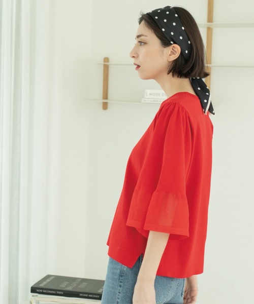 OPAQUE.CLIP（オペークドットクリップ）の「《5色展開》シアーフレアスリーブニット【洗濯機洗い可】（ニット/セーター・レディース・ネイビー/グリーン/ブラック/レッド系1/オフホワイト・38/40/42/36）」の19枚目の写真