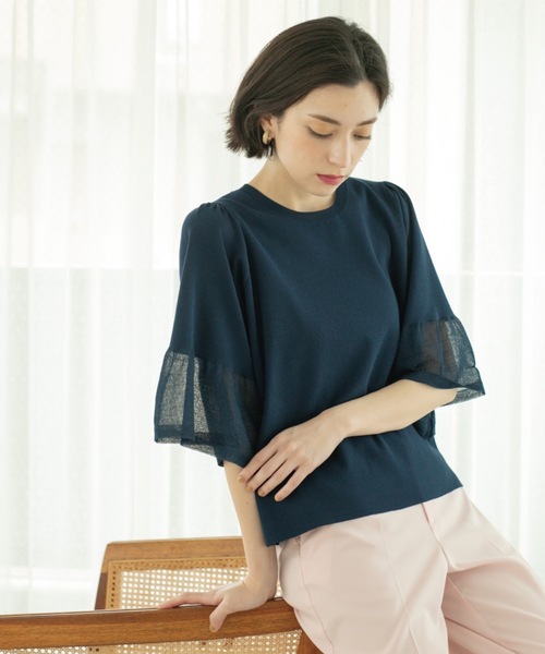 OPAQUE.CLIP（オペークドットクリップ）の「《5色展開》シアーフレアスリーブニット【洗濯機洗い可】（ニット/セーター・レディース・ネイビー/グリーン/ブラック/レッド系1/オフホワイト・38/40/42/36）」の21枚目の写真