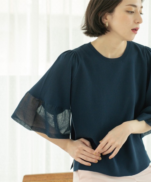 OPAQUE.CLIP（オペークドットクリップ）の「《5色展開》シアーフレアスリーブニット【洗濯機洗い可】（ニット/セーター・レディース・ネイビー/グリーン/ブラック/レッド系1/オフホワイト・38/40/42/36）」の22枚目の写真