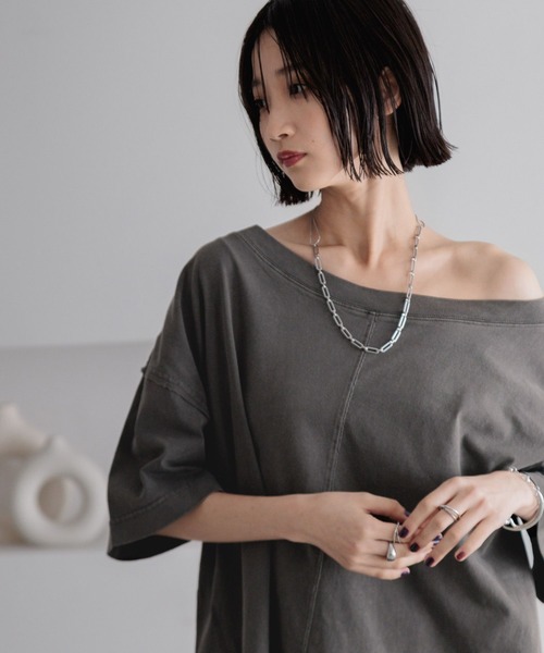 LOWRYS FARM（ローリーズファーム）の「２ＷＡＹオフショルプルオーバーＳＳ　 452022（Tシャツ/カットソー・レディース・チャコールグレー/ピンク/アイボリー・SHORT/LONG）」の13枚目の写真