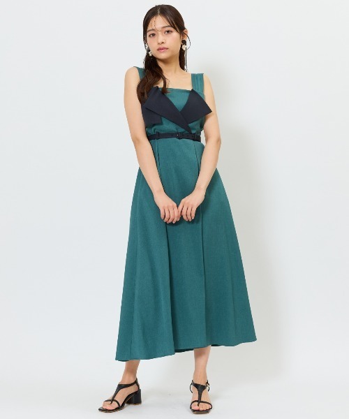 AND COUTURE(アンドクチュール)の「バイカラーデザインジャンスカ(ジャンパースカート・レディース・ブラック/ダークグリーン/ベージュ・FREE)」の3枚目の写真