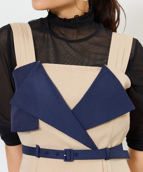 AND COUTURE(アンドクチュール)の「バイカラーデザインジャンスカ(ジャンパースカート・レディース・ブラック/ダークグリーン/ベージュ・FREE)」の13枚目の写真