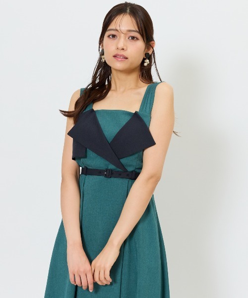 AND COUTURE(アンドクチュール)の「バイカラーデザインジャンスカ(ジャンパースカート・レディース・ブラック/ダークグリーン/ベージュ・FREE)」の9枚目の写真