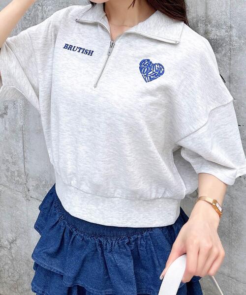 INGNI（イング）の「ハーフジップバック貼付ハートミニスウェットトップス（スウェット・レディース・チャコールグレー/ベージュ系その他3/ロイヤルブルー/ベージュ系その他4・M）」の3枚目の写真