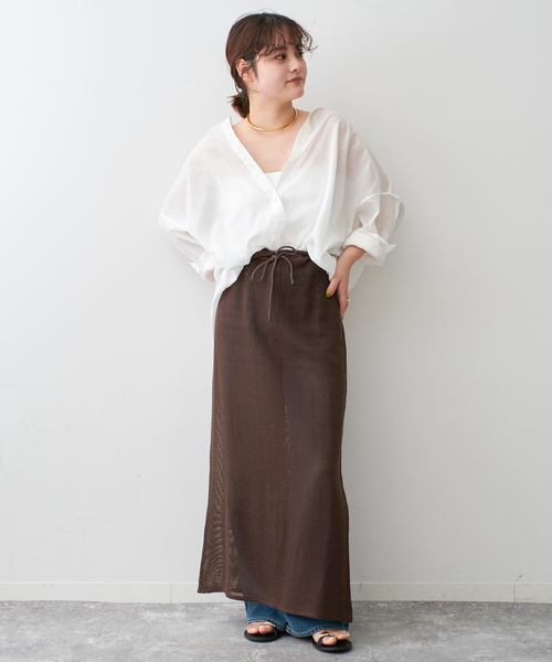シャツ トップス シアー カシュクール ボタンダウン 艶感 カジュアル メンズライク レディース RASW RASW シャツ トップス シアー カシュクール ボタンダウン 艶感