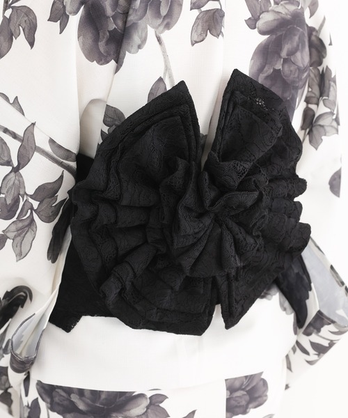 one after another NICE CLAUP（ワンアフターアナザーナイスクラップ）の「【1人で着られる】セパレート浴衣 / 浴衣+作り帯セット（浴衣・レディース・ネイビー/ピンク/アイボリー・FREE）」の10枚目の写真