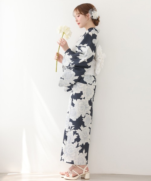 one after another NICE CLAUP（ワンアフターアナザーナイスクラップ）の「【1人で着られる】セパレート浴衣 / 浴衣+作り帯セット（浴衣・レディース・ネイビー/ピンク/アイボリー・FREE）」の16枚目の写真