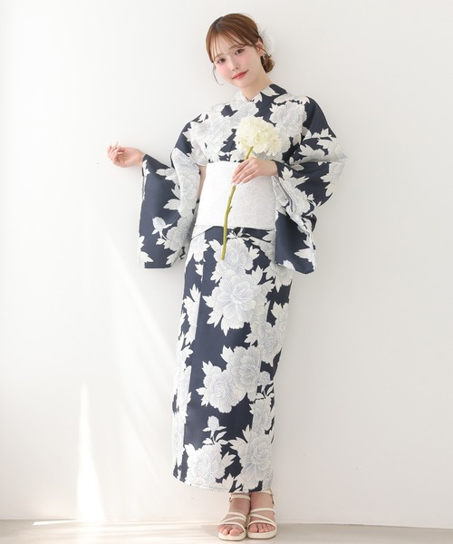 one after another NICE CLAUP（ワンアフターアナザーナイスクラップ）の「【1人で着られる】セパレート浴衣 / 浴衣+作り帯セット（浴衣・レディース・ネイビー/ピンク/アイボリー・FREE）」の15枚目の写真