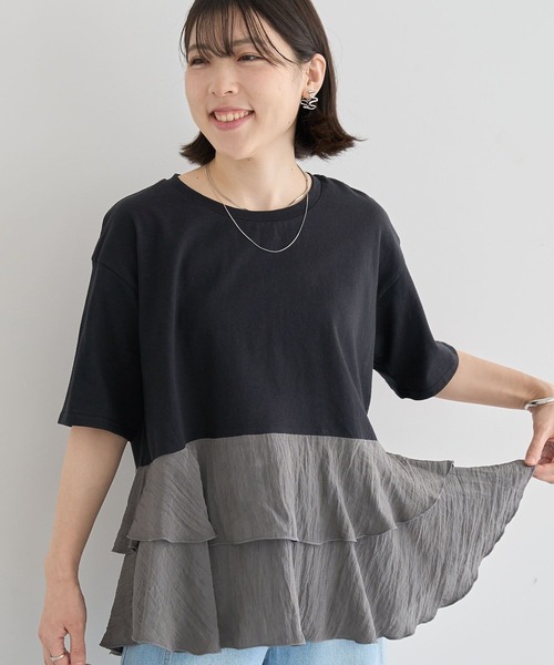 セール】サテンティアードドッキングプルオーバー（Tシャツ