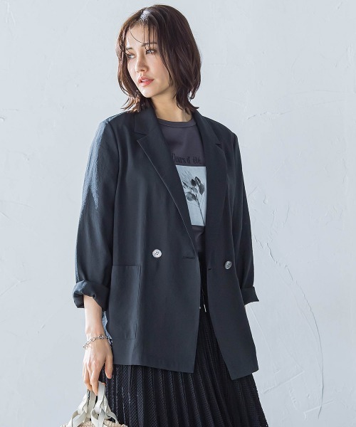 LAUTREAMONT(ロートレアモン)の「ライトシアージャケット≪手洗い可能≫(テーラードジャケット・レディース・ベージュ/ブラック・9号/11号)」の2枚目の写真