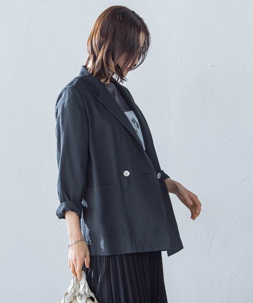 LAUTREAMONT(ロートレアモン)の「ライトシアージャケット≪手洗い可能≫(テーラードジャケット・レディース・ベージュ/ブラック・9号/11号)」の5枚目の写真