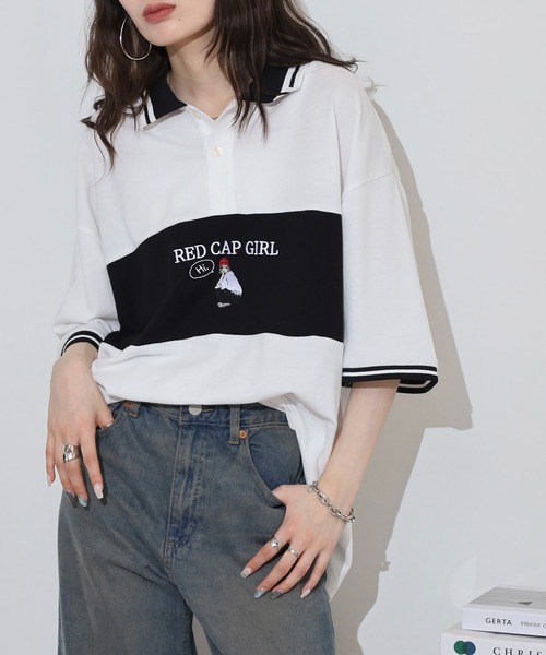 Red Cap Girl(レッドキャプガール)の「RED CAP GIRL 鹿の子切替 POLOshirt(ポロシャツ・メンズ・ネイビー/ホワイト/ブラック・M/L/LL)」の2枚目の写真