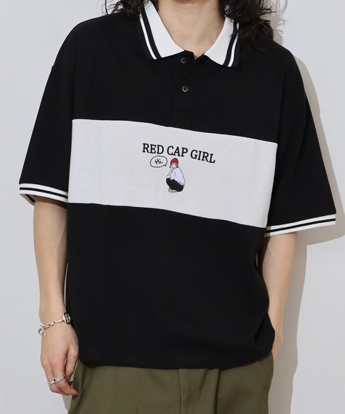 Red Cap Girl(レッドキャプガール)の「RED CAP GIRL 鹿の子切替 POLOshirt(ポロシャツ・メンズ・ネイビー/ホワイト/ブラック・M/L/LL)」の1枚目の写真