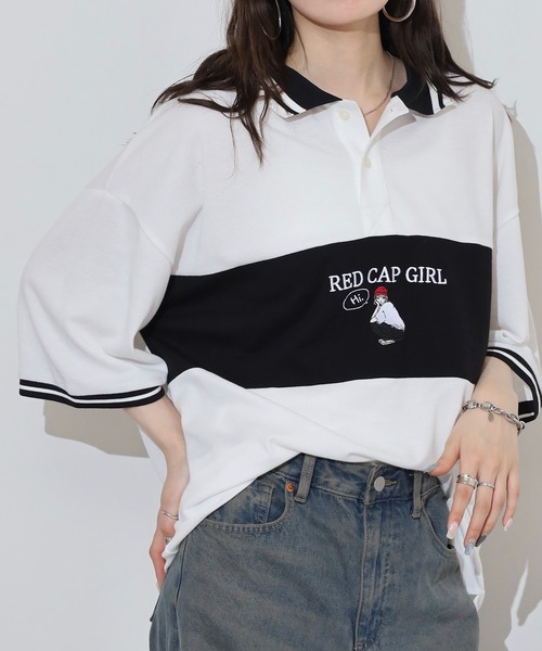 Red Cap Girl(レッドキャプガール)の「RED CAP GIRL 鹿の子切替 POLOshirt(ポロシャツ・メンズ・ネイビー/ホワイト/ブラック・M/L/LL)」の4枚目の写真
