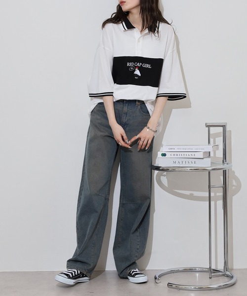 Red Cap Girl(レッドキャプガール)の「RED CAP GIRL 鹿の子切替 POLOshirt(ポロシャツ・メンズ・ネイビー/ホワイト/ブラック・M/L/LL)」の7枚目の写真