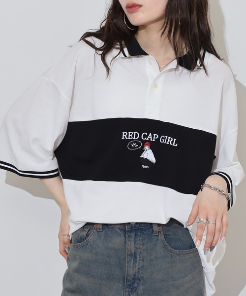 Red Cap Girl(レッドキャプガール)の「RED CAP GIRL 鹿の子切替 POLOshirt(ポロシャツ・メンズ・ネイビー/ホワイト/ブラック・M/L/LL)」の5枚目の写真