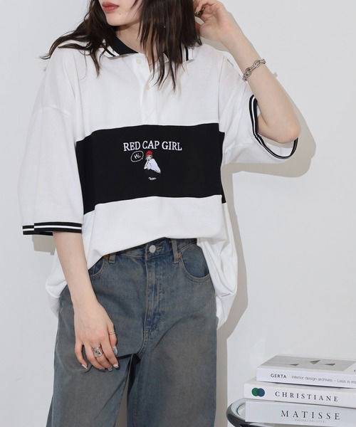 Red Cap Girl(レッドキャプガール)の「RED CAP GIRL 鹿の子切替 POLOshirt(ポロシャツ・メンズ・ネイビー/ホワイト/ブラック・M/L/LL)」の6枚目の写真