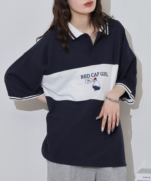 Red Cap Girl(レッドキャプガール)の「RED CAP GIRL 鹿の子切替 POLOshirt(ポロシャツ・メンズ・ネイビー/ホワイト/ブラック・M/L/LL)」の8枚目の写真