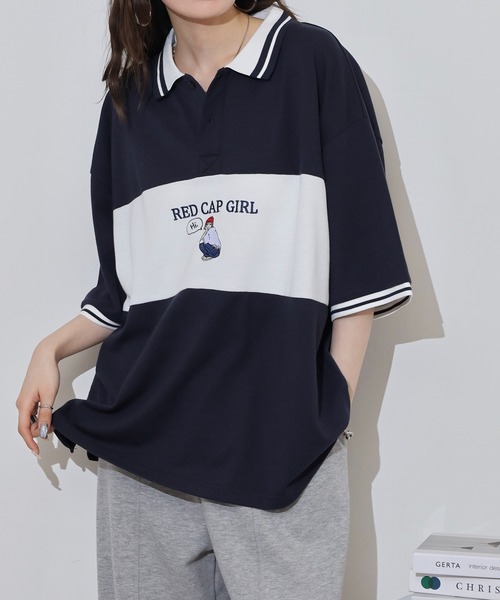 Red Cap Girl(レッドキャプガール)の「RED CAP GIRL 鹿の子切替 POLOshirt(ポロシャツ・メンズ・ネイビー/ホワイト/ブラック・M/L/LL)」の9枚目の写真