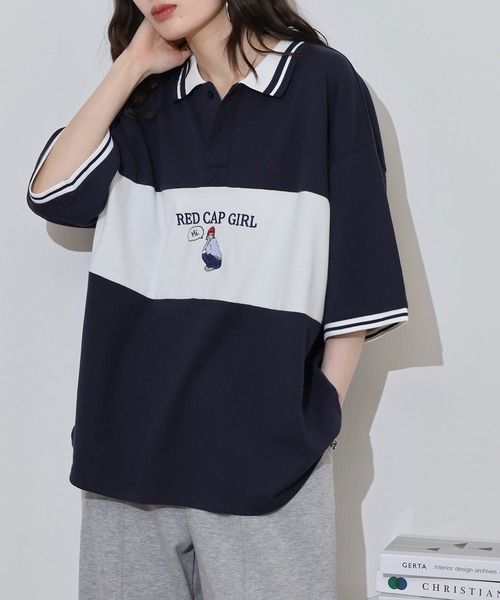 Red Cap Girl(レッドキャプガール)の「RED CAP GIRL 鹿の子切替 POLOshirt(ポロシャツ・メンズ・ネイビー/ホワイト/ブラック・M/L/LL)」の10枚目の写真