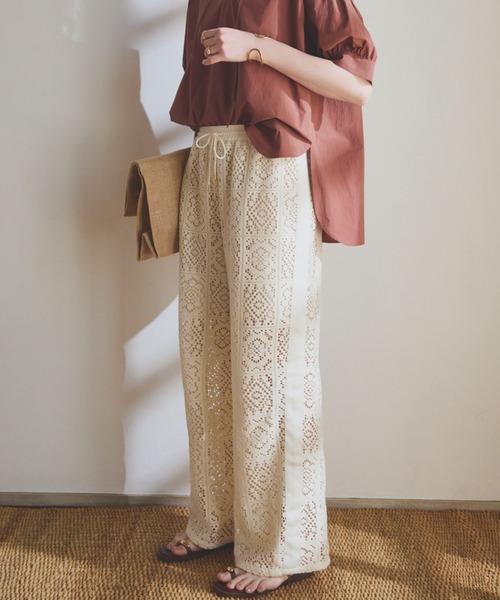 Doux archives（ドゥアルシーヴ）の「サイドラインレースパンツ（その他パンツ・レディース・アイボリー/ブラック・FREE）」の2枚目の写真