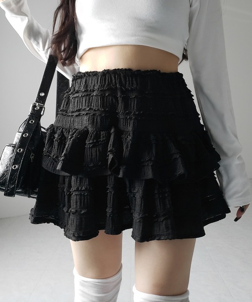 me+em select(~[ZNg)́y Qcolor ^Cpnt zeBA[ht~jXJ[g ^ tiered frill mini skirt(XJ[g)