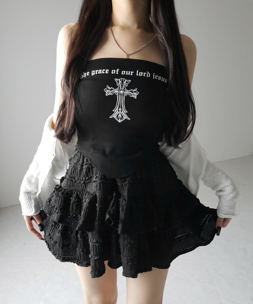 me+em select(ミームセレクト)の「【 2color /インパン裏地付 】ティアードフリルミニスカート / tiered frill mini skirt(スカート・レディース・ブラック/ホワイト・FREE)」の20枚目の写真