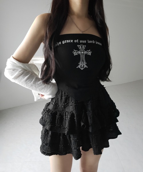 me+em select(ミームセレクト)の「【 2color /インパン裏地付 】ティアードフリルミニスカート / tiered frill mini skirt(スカート・レディース・ブラック/ホワイト・FREE)」の21枚目の写真
