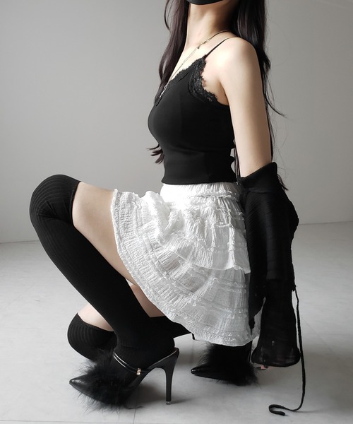 me+em select(ミームセレクト)の「【 2color /インパン裏地付 】ティアードフリルミニスカート / tiered frill mini skirt(スカート・レディース・ブラック/ホワイト・FREE)」の13枚目の写真