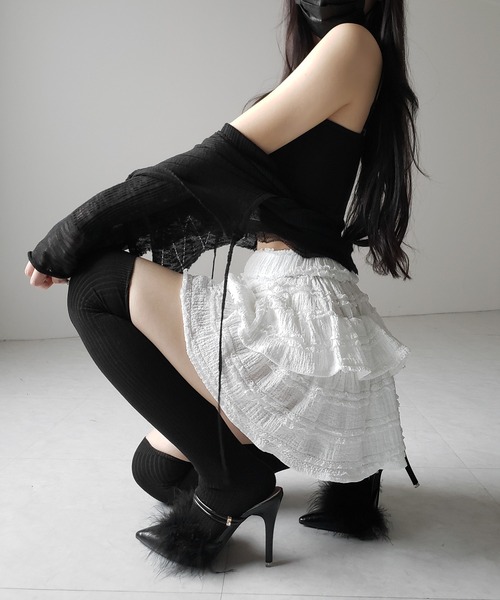 me+em select(ミームセレクト)の「【 2color /インパン裏地付 】ティアードフリルミニスカート / tiered frill mini skirt(スカート・レディース・ブラック/ホワイト・FREE)」の14枚目の写真