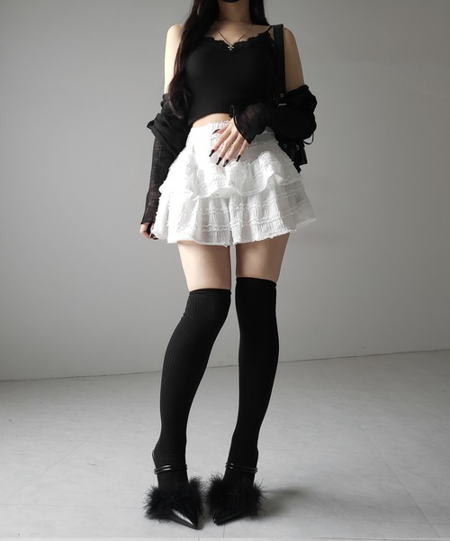 me+em select(ミームセレクト)の「【 2color /インパン裏地付 】ティアードフリルミニスカート / tiered frill mini skirt(スカート・レディース・ブラック/ホワイト・FREE)」の16枚目の写真