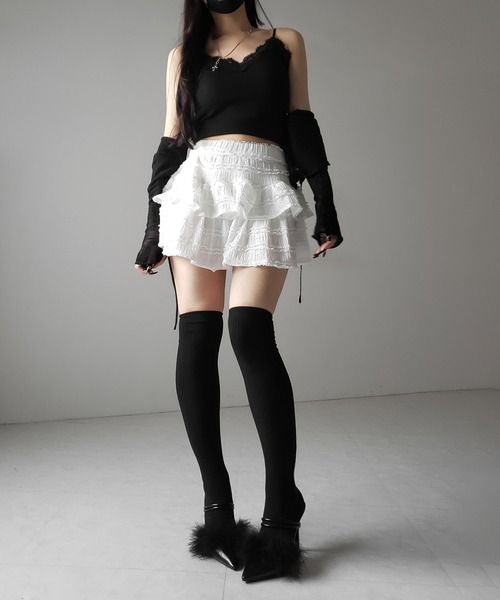 me+em select(ミームセレクト)の「【 2color /インパン裏地付 】ティアードフリルミニスカート / tiered frill mini skirt(スカート・レディース・ブラック/ホワイト・FREE)」の17枚目の写真